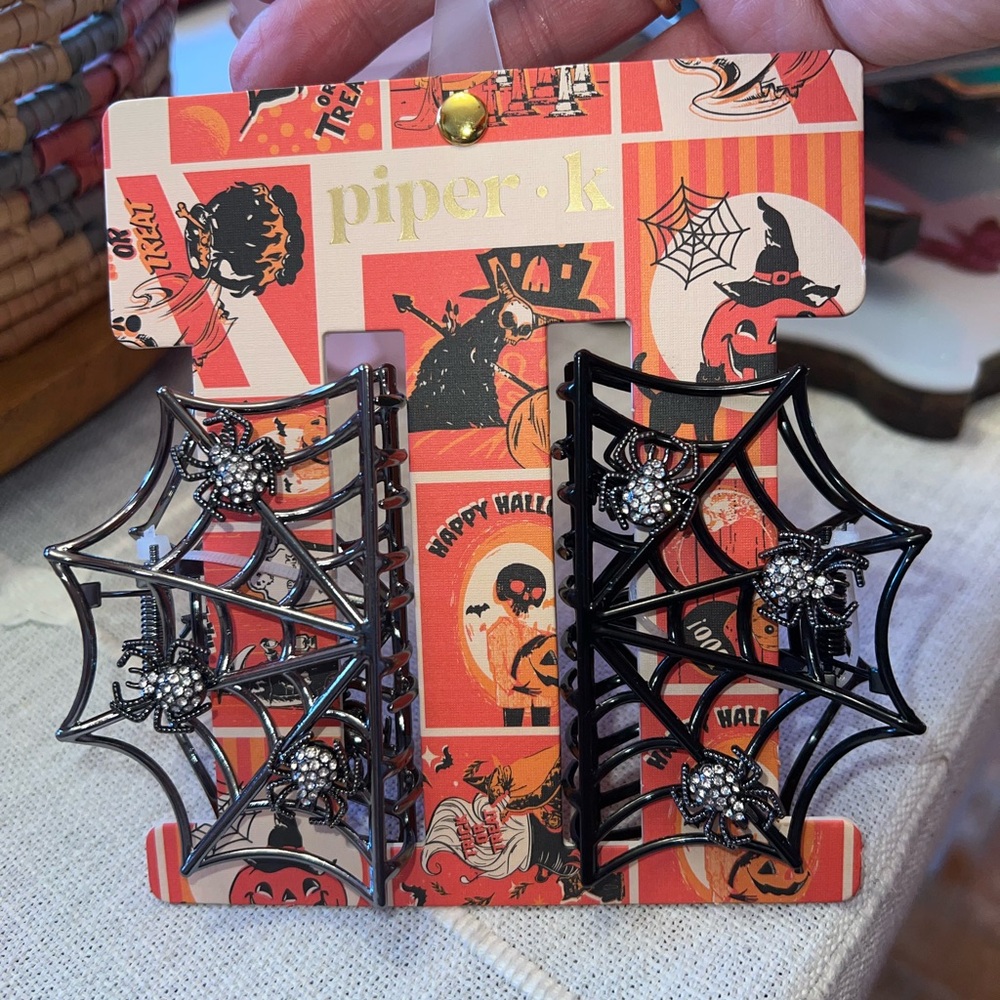 Piper K Black Spider Web Hair Clips Set of Two. NWT
